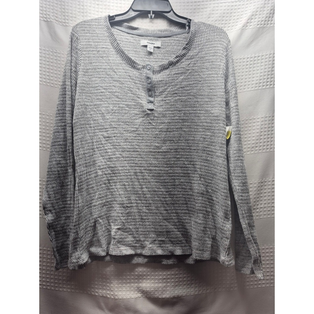 Sonoma Pajama Shirt Mens Medium Gray Waffle Knit Long Sleeve Henley 7633